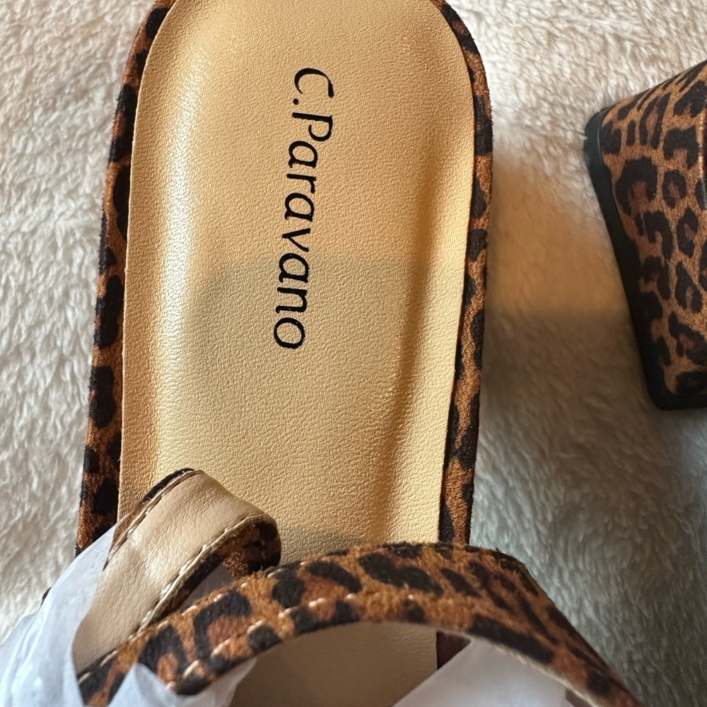 C. Paravano Square Toe Slingback Flats Leopard Print Mary Jane Sz#EU38.5 US#8 - Picture 7 of 12